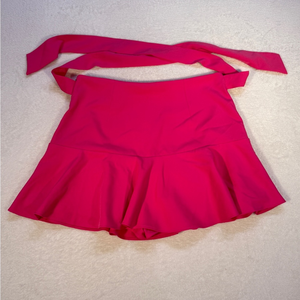 Zara XL Pink Skort High Waist Flowy Ruffle Skirt Shorts Summer Tie - Picture 7 of 12